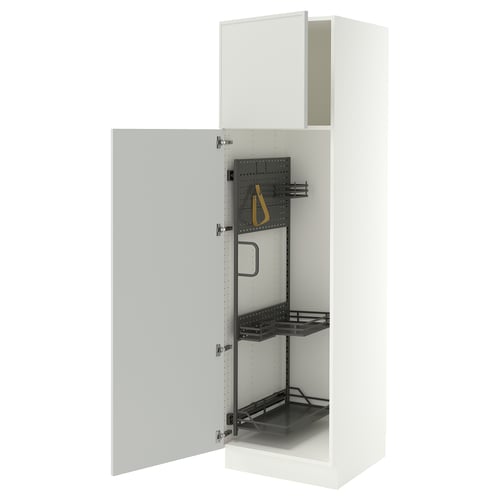 SEKTION Armoire haute+rangement coulissant, blanc/Aspudden gris clair, 24x24x80 "
