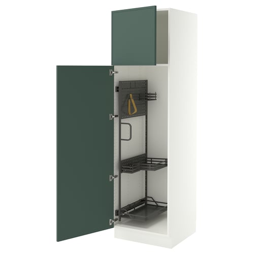 SEKTION Armoire haute+rangement coulissant, blanc/Aspudden gris-vert foncé, 24x24x80 "