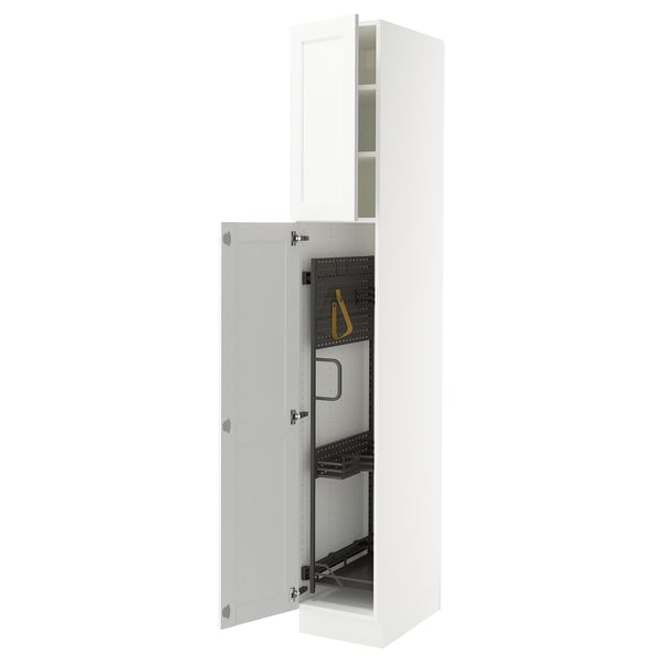 SEKTION Armoire haute+rangement coulissant, blanc Enköping/blanc effet bois, 15x24x90 "