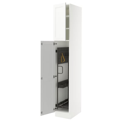 SEKTION Armoire haute+rangement coulissant, blanc Enköping/blanc effet bois, 15x24x90 "