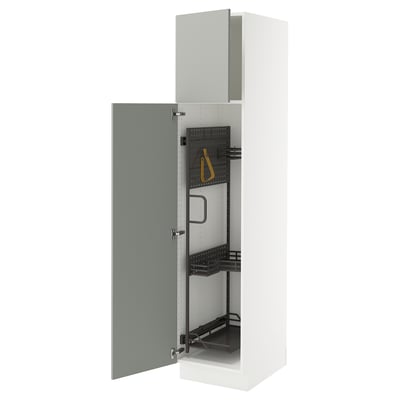SEKTION Armoire haute+rangement coulissant, blanc/Havstorp gris clair, 18x24x80 "