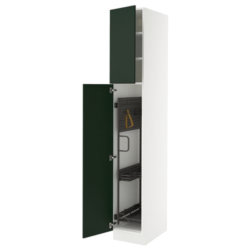 SEKTION Armoire haute+rangement coulissant, blanc/Havstorp vert profond, 15x24x90 "