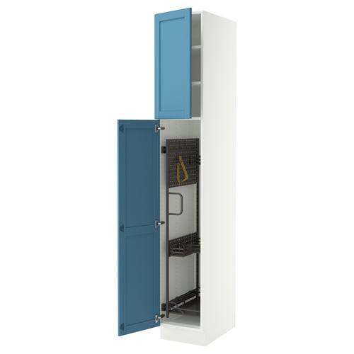 SEKTION Armoire haute+rangement coulissant, blanc/Lerhyttan bleu, 15x24x90 "