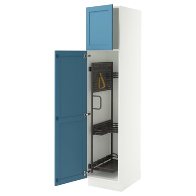 SEKTION Armoire haute+rangement coulissant, blanc/Lerhyttan bleu, 18x24x80 "