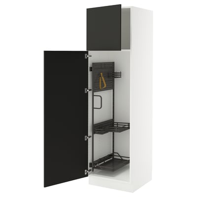 SEKTION Armoire haute+rangement coulissant, blanc/Nickebo anthracite mat, 24x24x80 "