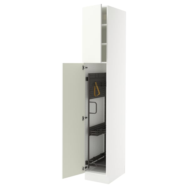 SEKTION Armoire haute+rangement coulissant, blanc/Vallstena blanc, 15x24x90 "