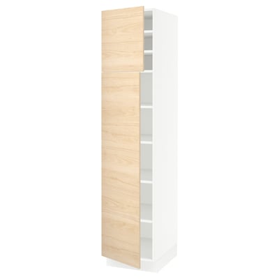 SEKTION Armoire haute + tablette/2ptes, blanc/Askersund effet frêne clair, 18x24x80 "