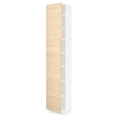 SEKTION Armoire haute + tablette/2ptes, blanc/Askersund effet frêne clair, 18x15x90 "