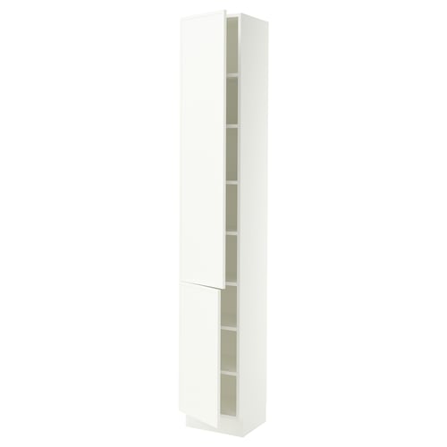 SEKTION Armoire haute + tablette/2ptes, blanc/Aspudden blanc mat, 15x15x90 "