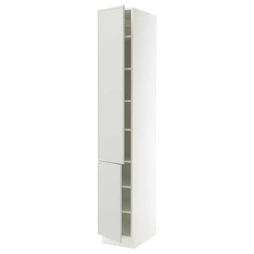 SEKTION Armoire haute + tablette/2ptes, blanc/Aspudden gris clair, 15x24x90 "