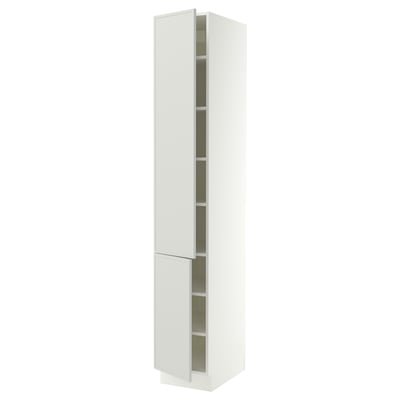 SEKTION Armoire haute + tablette/2ptes, blanc/Aspudden gris clair, 15x24x90 "
