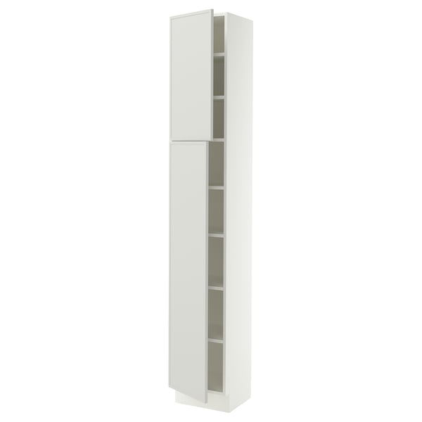 SEKTION Armoire haute + tablette/2ptes, blanc/Aspudden gris clair, 15x15x90 "