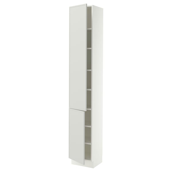 SEKTION Armoire haute + tablette/2ptes, blanc/Aspudden gris clair, 15x15x90 "