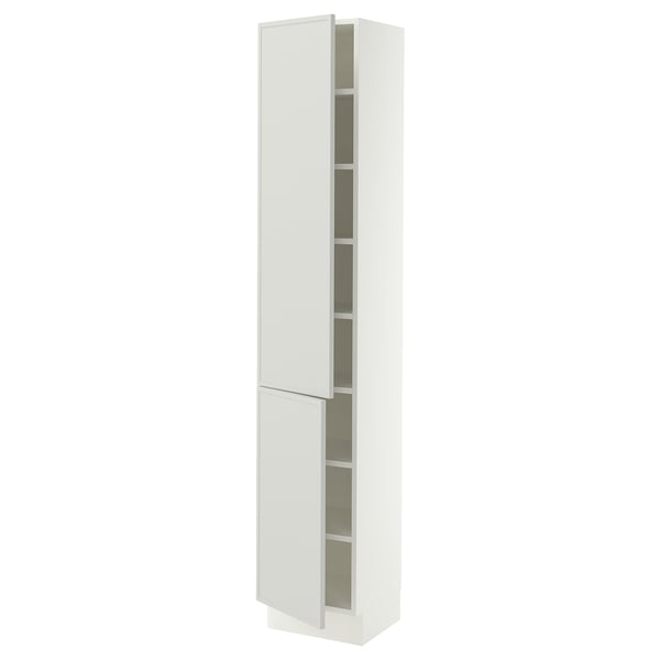 SEKTION Armoire haute + tablette/2ptes, blanc/Aspudden gris clair, 15x15x80 "