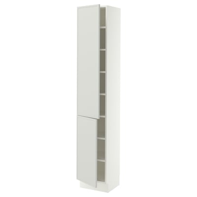SEKTION Armoire haute + tablette/2ptes, blanc/Aspudden gris clair, 15x15x80 "