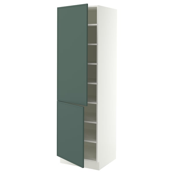 SEKTION Armoire haute + tablette/2ptes, blanc/Aspudden gris-vert foncé, 24x24x80 "