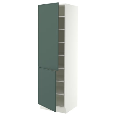 SEKTION Armoire haute + tablette/2ptes, blanc/Aspudden gris-vert foncé, 24x24x80 "