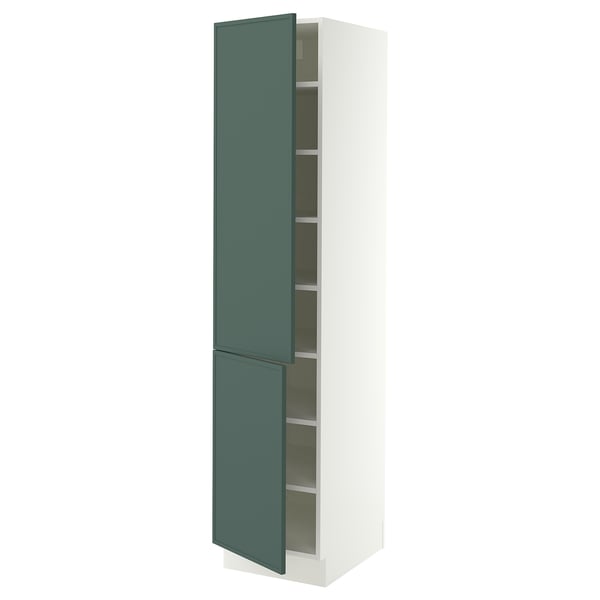 SEKTION Armoire haute + tablette/2ptes, blanc/Aspudden gris-vert foncé, 18x24x80 "