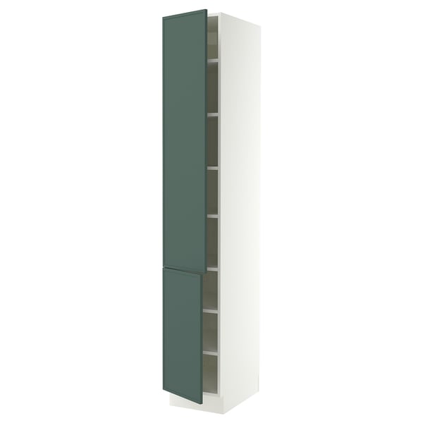 SEKTION Armoire haute + tablette/2ptes, blanc/Aspudden gris-vert foncé, 15x24x90 "