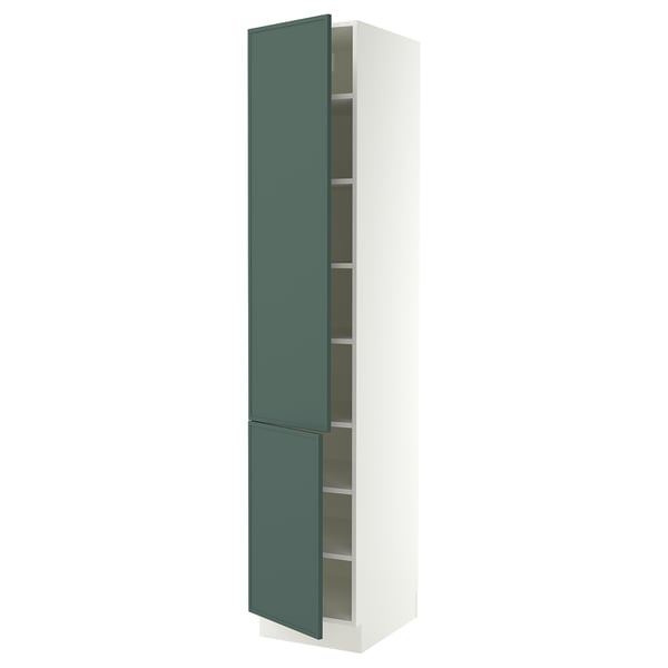 SEKTION Armoire haute + tablette/2ptes, blanc/Aspudden gris-vert foncé, 18x24x90 "
