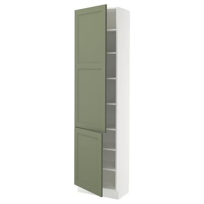 SEKTION Armoire haute + tablette/2ptes, blanc/Axstad gris-vert, 24x15x90 "