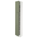 SEKTION Armoire haute + tablette/2ptes, blanc/Axstad gris-vert, 15x15x90 "