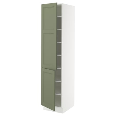 SEKTION Armoire haute + tablette/2ptes, blanc/Axstad gris-vert, 18x24x80 "