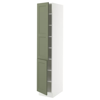 SEKTION Armoire haute + tablette/2ptes, blanc/Axstad gris-vert, 15x24x80 "