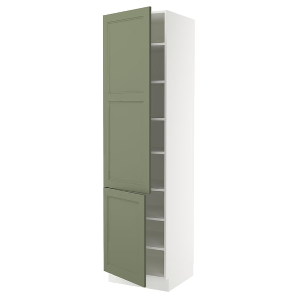 SEKTION Armoire haute + tablette/2ptes, blanc/Axstad gris-vert, 24x24x90 "