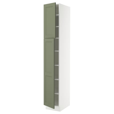 SEKTION Armoire haute + tablette/2ptes, blanc/Axstad gris-vert, 15x24x90 "