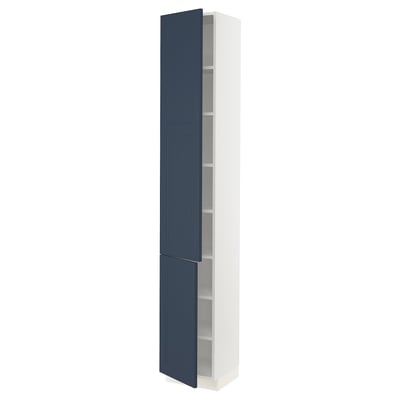 SEKTION Armoire haute + tablette/2ptes, blanc Axstad/mat bleu, 15x15x90 "