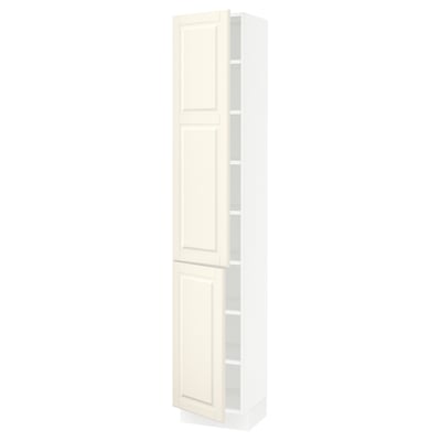 SEKTION Armoire haute + tablette/2ptes, blanc/Bodbyn blanc cassé, 15x15x80 "