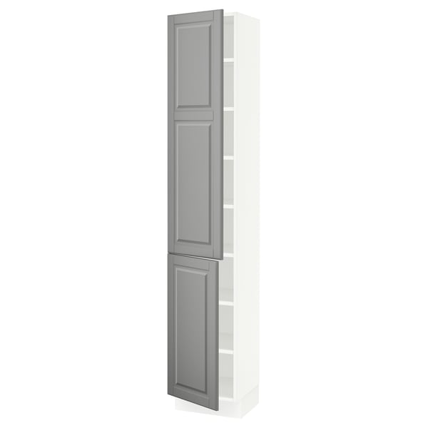 SEKTION Armoire haute + tablette/2ptes, blanc/Bodbyn gris, 15x15x80 "