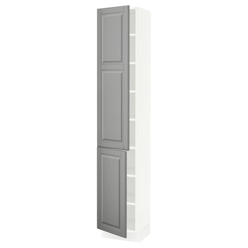 SEKTION Armoire haute + tablette/2ptes, blanc/Bodbyn gris, 15x15x80 "
