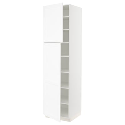 SEKTION Armoire haute + tablette/2ptes, blanc Enköping/blanc effet bois, 24x24x90 "