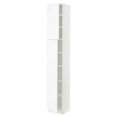 SEKTION Armoire haute + tablette/2ptes, blanc Enköping/blanc effet bois, 15x15x90 "