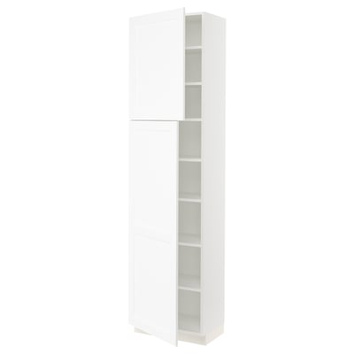 SEKTION Armoire haute + tablette/2ptes, blanc Enköping/blanc effet bois, 24x15x90 "