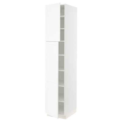 SEKTION Armoire haute + tablette/2ptes, blanc Enköping/blanc effet bois, 18x24x90 "
