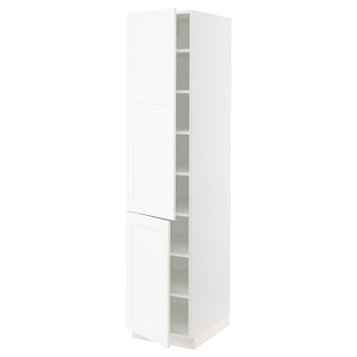 SEKTION Armoire haute + tablette/2ptes, blanc Enköping/blanc effet bois, 18x24x80 "