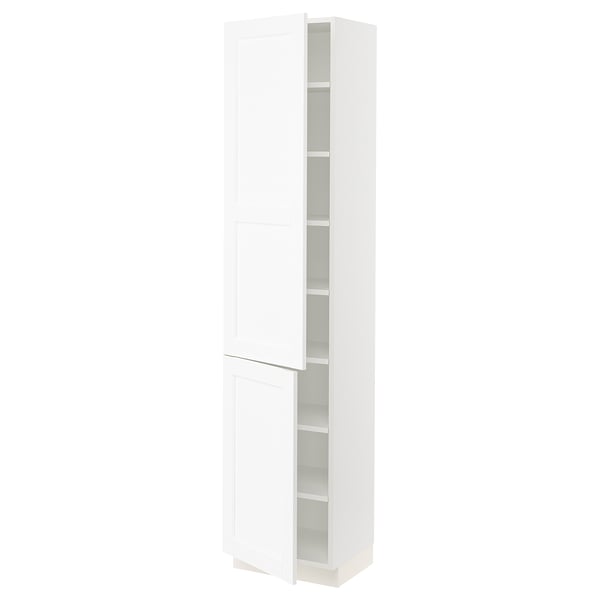 SEKTION Armoire haute + tablette/2ptes, blanc Enköping/blanc effet bois, 18x15x80 "