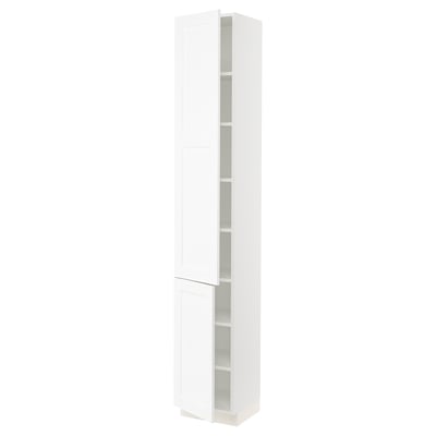 SEKTION Armoire haute + tablette/2ptes, blanc Enköping/blanc effet bois, 15x15x90 "