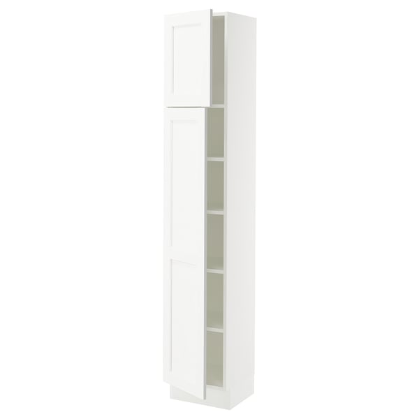 SEKTION Armoire haute + tablette/2ptes, blanc Enköping/blanc effet bois, 15x15x80 "