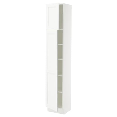SEKTION Armoire haute + tablette/2ptes, blanc Enköping/blanc effet bois, 15x15x80 "