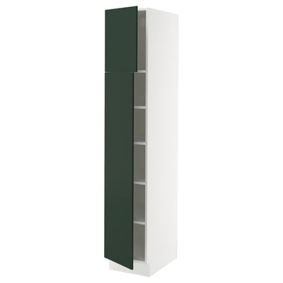 SEKTION Armoire haute + tablette/2ptes, blanc/Havstorp vert profond, 15x24x80 "