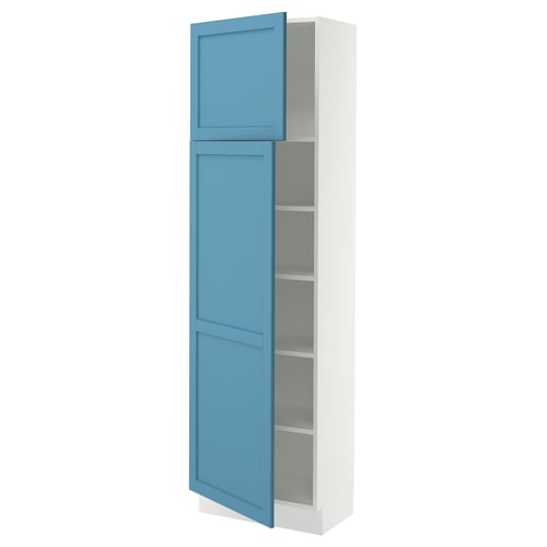 SEKTION Armoire haute + tablette/2ptes, blanc/Lerhyttan bleu, 24x15x80 "