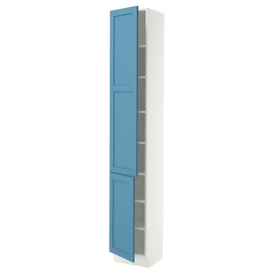 SEKTION Armoire haute + tablette/2ptes, blanc/Lerhyttan bleu, 15x15x90 "