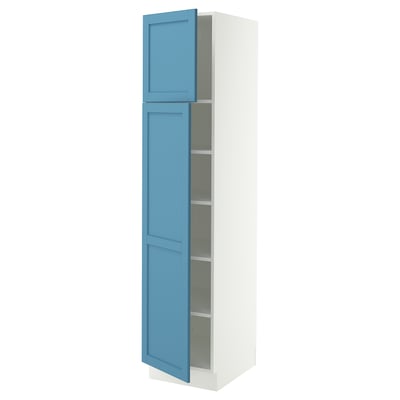 SEKTION Armoire haute + tablette/2ptes, blanc/Lerhyttan bleu, 18x24x80 "