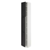 SEKTION Armoire haute + tablette/2ptes, blanc/Lerhyttan teinté noir, 15x15x90 "