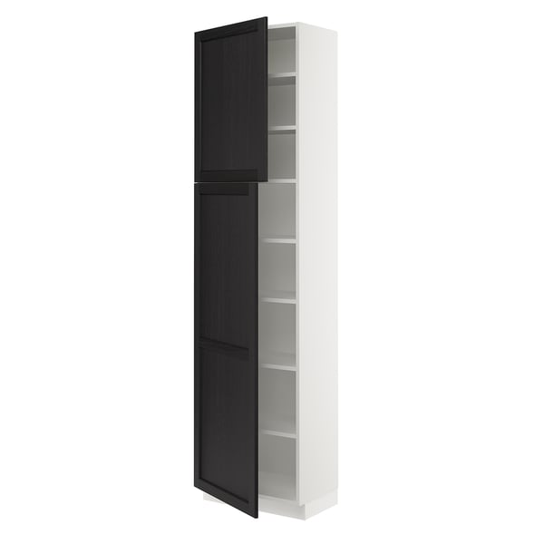 SEKTION Armoire haute + tablette/2ptes, blanc/Lerhyttan teinté noir, 24x15x90 "