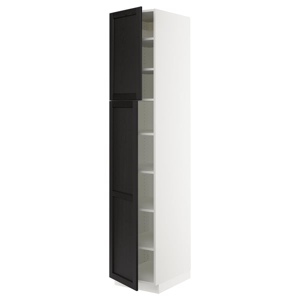SEKTION Armoire haute + tablette/2ptes, blanc/Lerhyttan teinté noir, 18x24x90 "